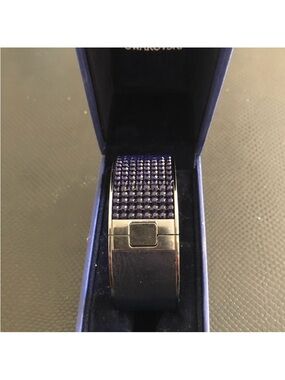 Swarovski Navy Crystal and Leather Cuff Bracelet
